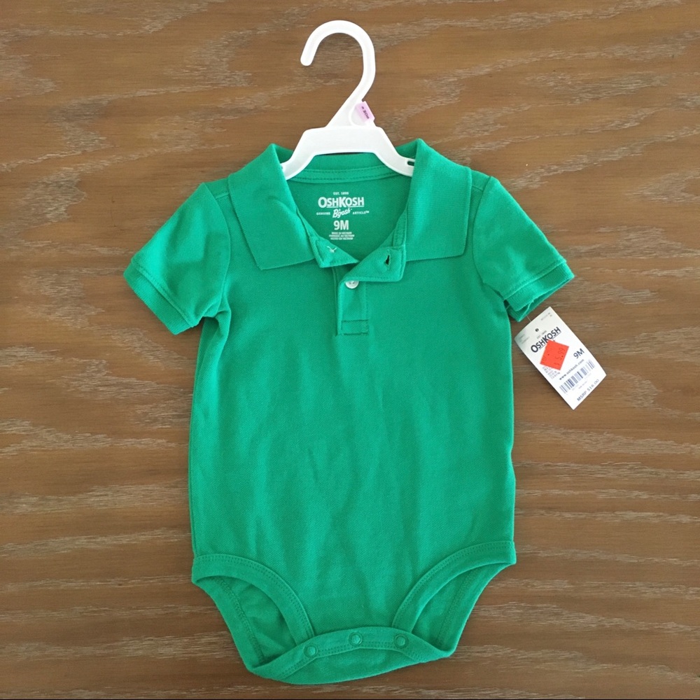 Oshkosh Kelly Green Polo Onesie Size 9 Months NWT